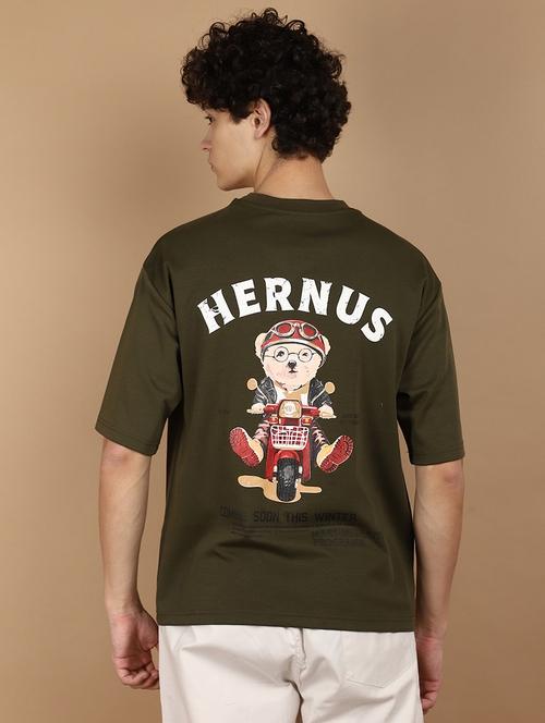 olive green cotton back print t-shirt - 21177890 - Standard Image - 0