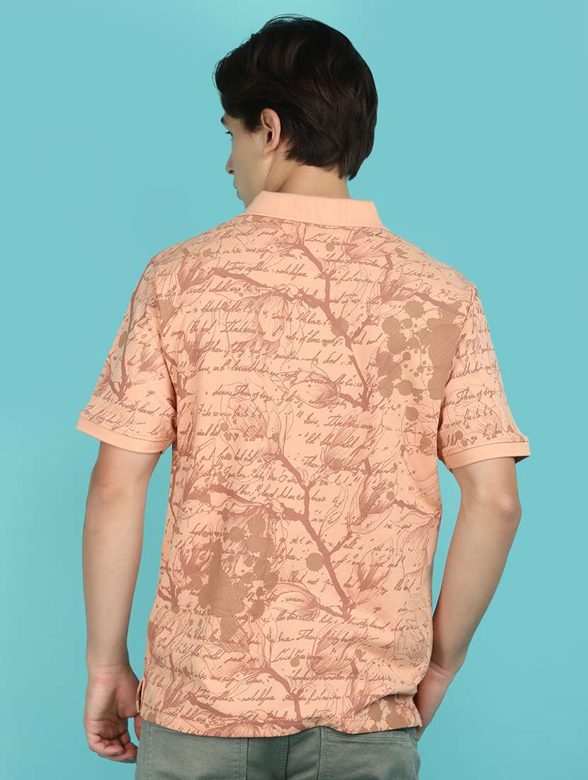 men peach regular fit typographic polo t-shirt - 21177953 -  Standard Image - 3