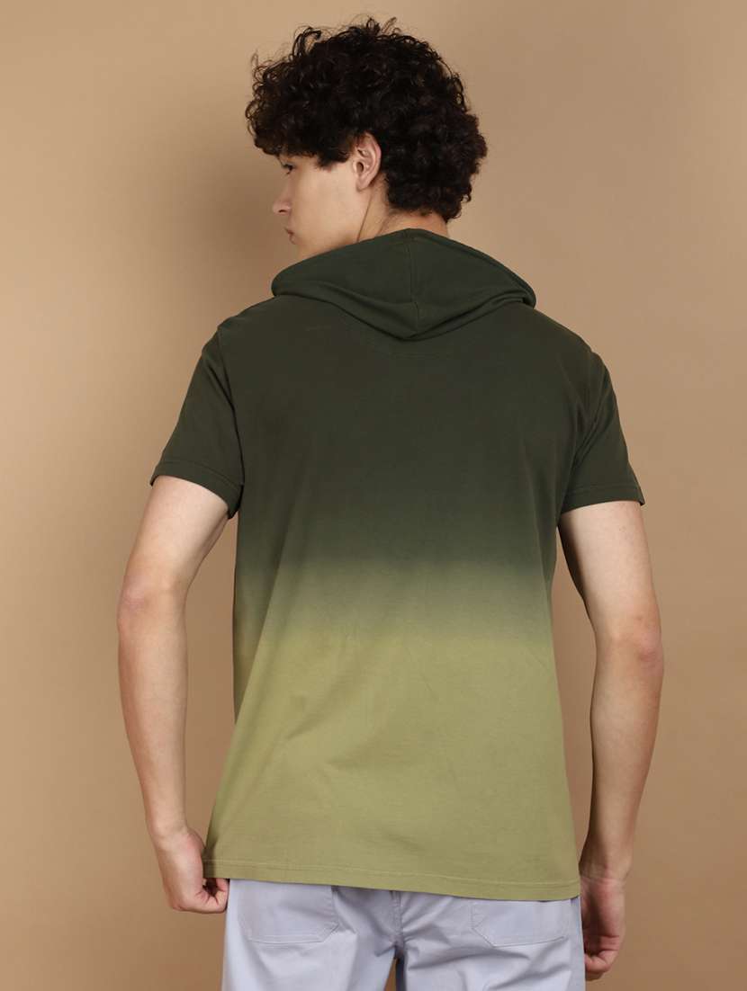 olive green hood neck printed t-shirt - 21177970 -  Standard Image - 3