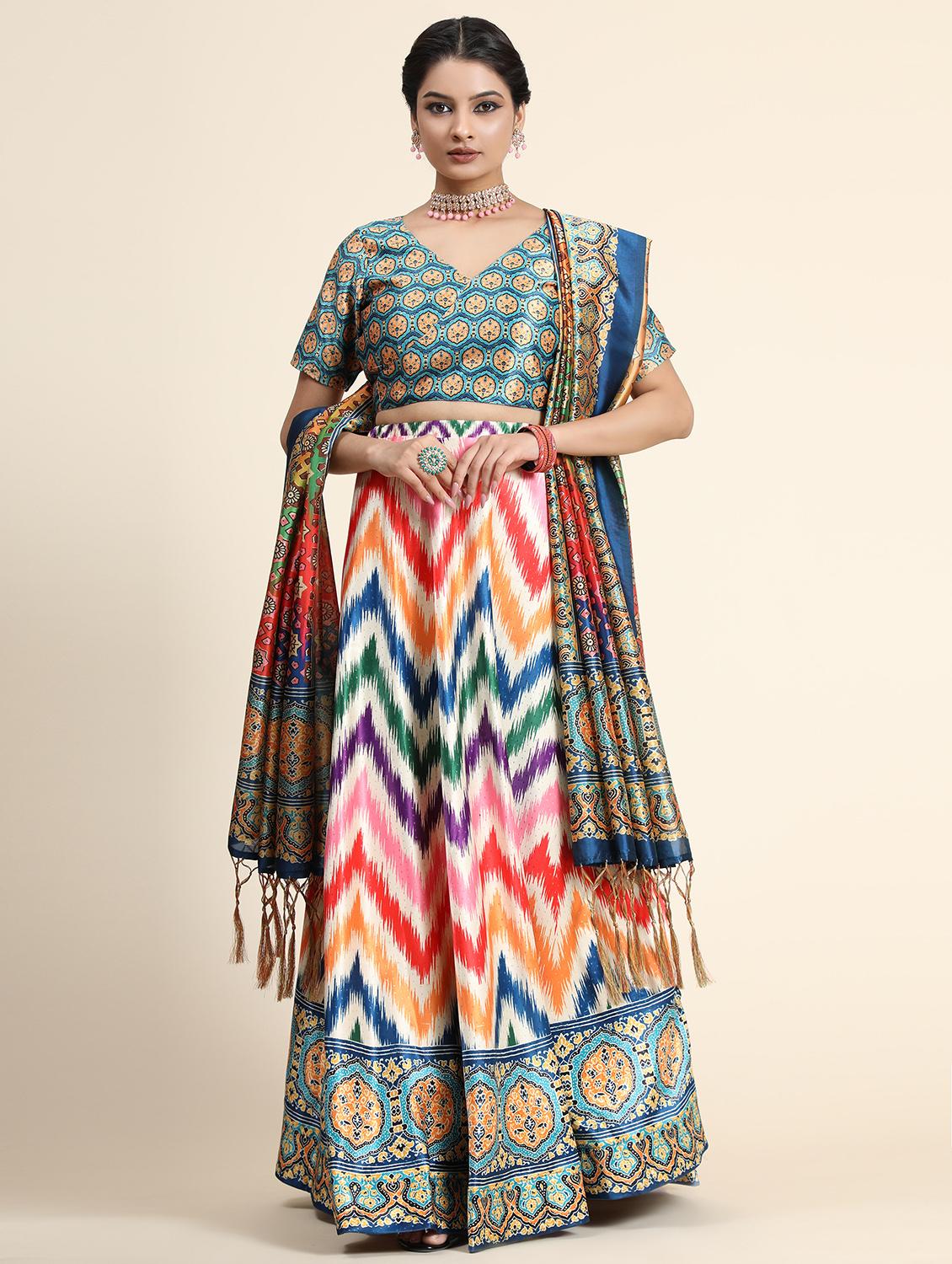 multi colored semi stitched flared lehenga - 21178039 -  Zoom Image - 0