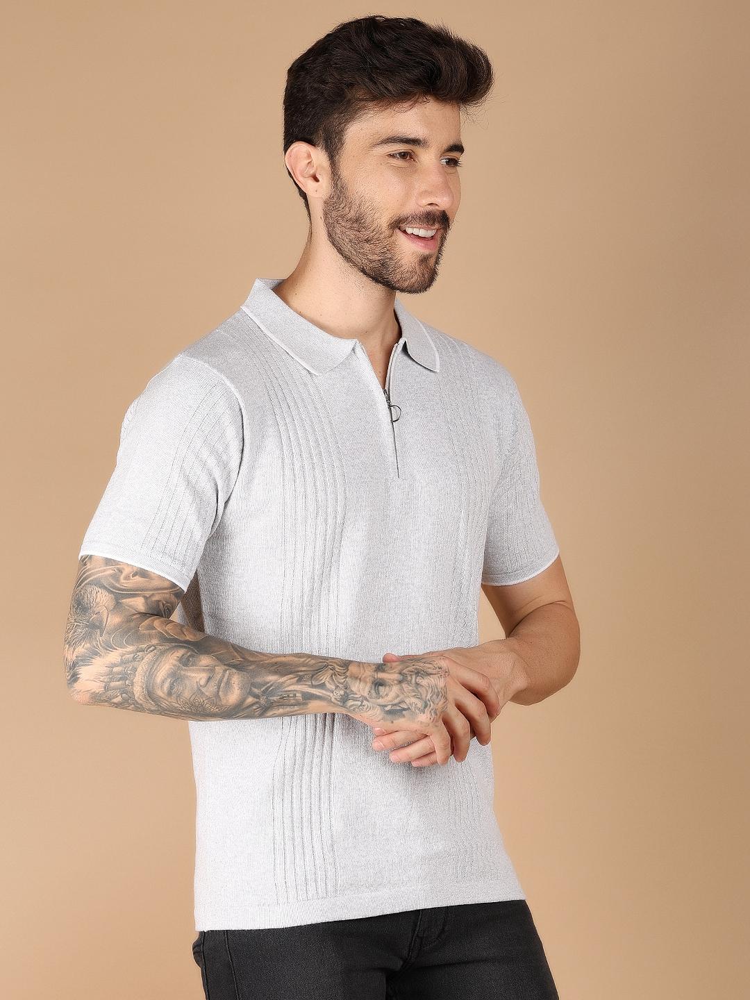grey melange jacquard front print tshirt - 21178104 - Standard Image - 3