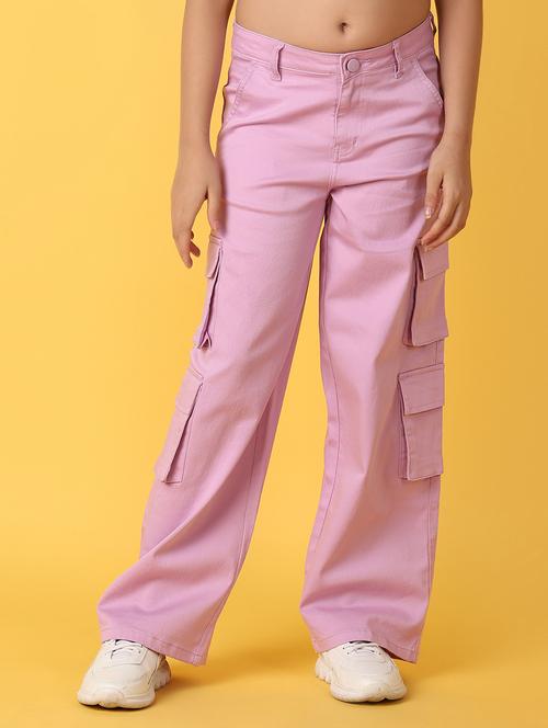 girls lavender cotton cargos trouser - 21178202 -  Standard Image - 0