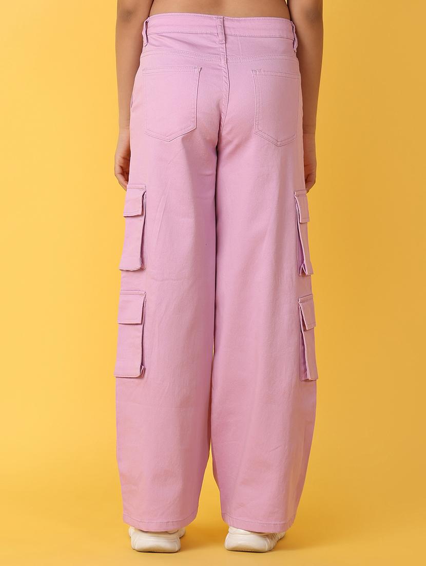 girls lavender cotton cargos trouser - 21178202 - Standard Image - 3