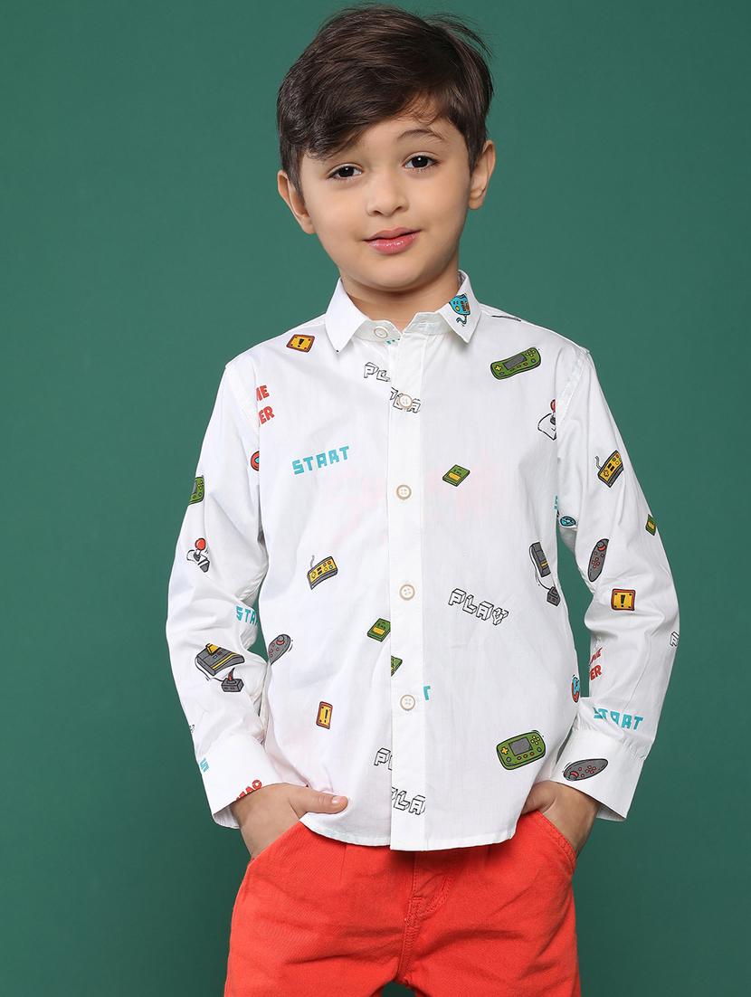 white printed cotton shirt