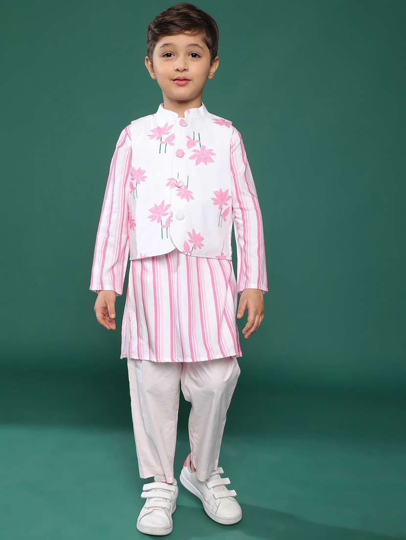 white printed viscose kurta set