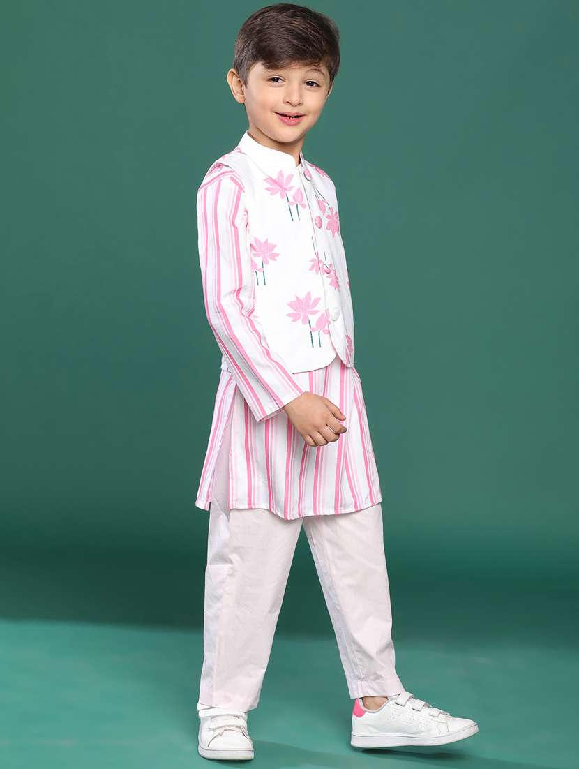 white printed viscose kurta set - 21178272 -  Standard Image - 3