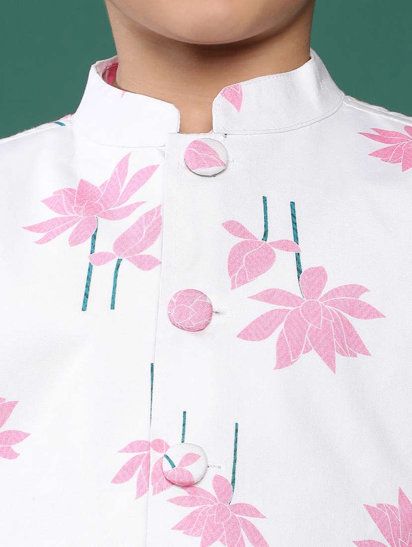white printed viscose kurta set - 21178272 -  Standard Image - 5