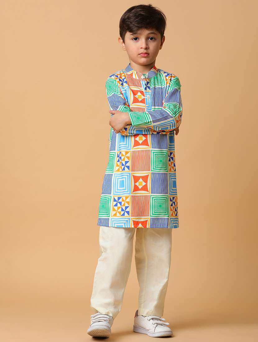 white printed viscose kurta set
