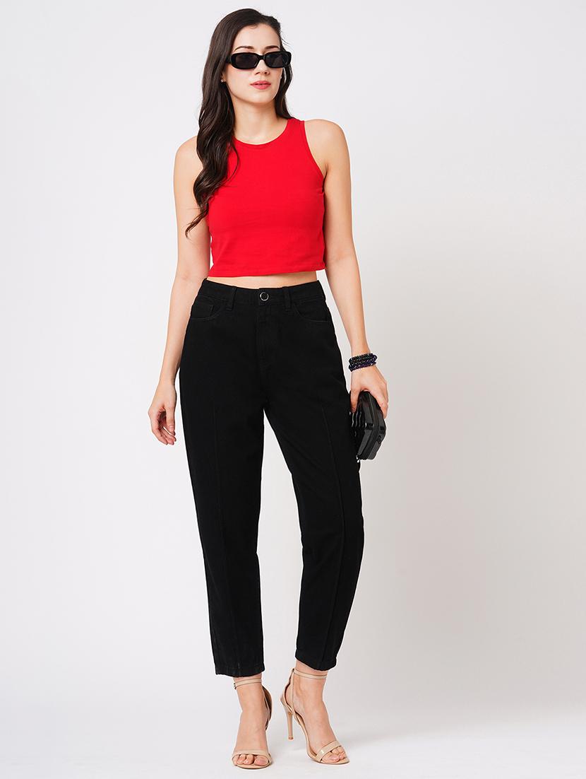 globus women black boyfriend fit mid-rise clean look cotton jeans - 21178364 - Standard Image - 3