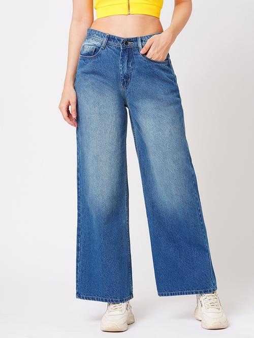 globus women dark blue flared mid-rise clean look heavy fade cotton jeans - 21178366 -  Standard Image - 0