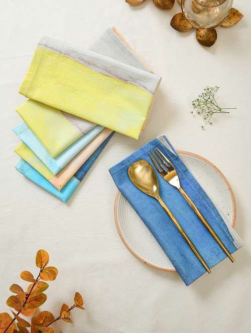 Ratan Cart Multicolor Cotton Solid 16x16 Inch Napkin Set Of 6