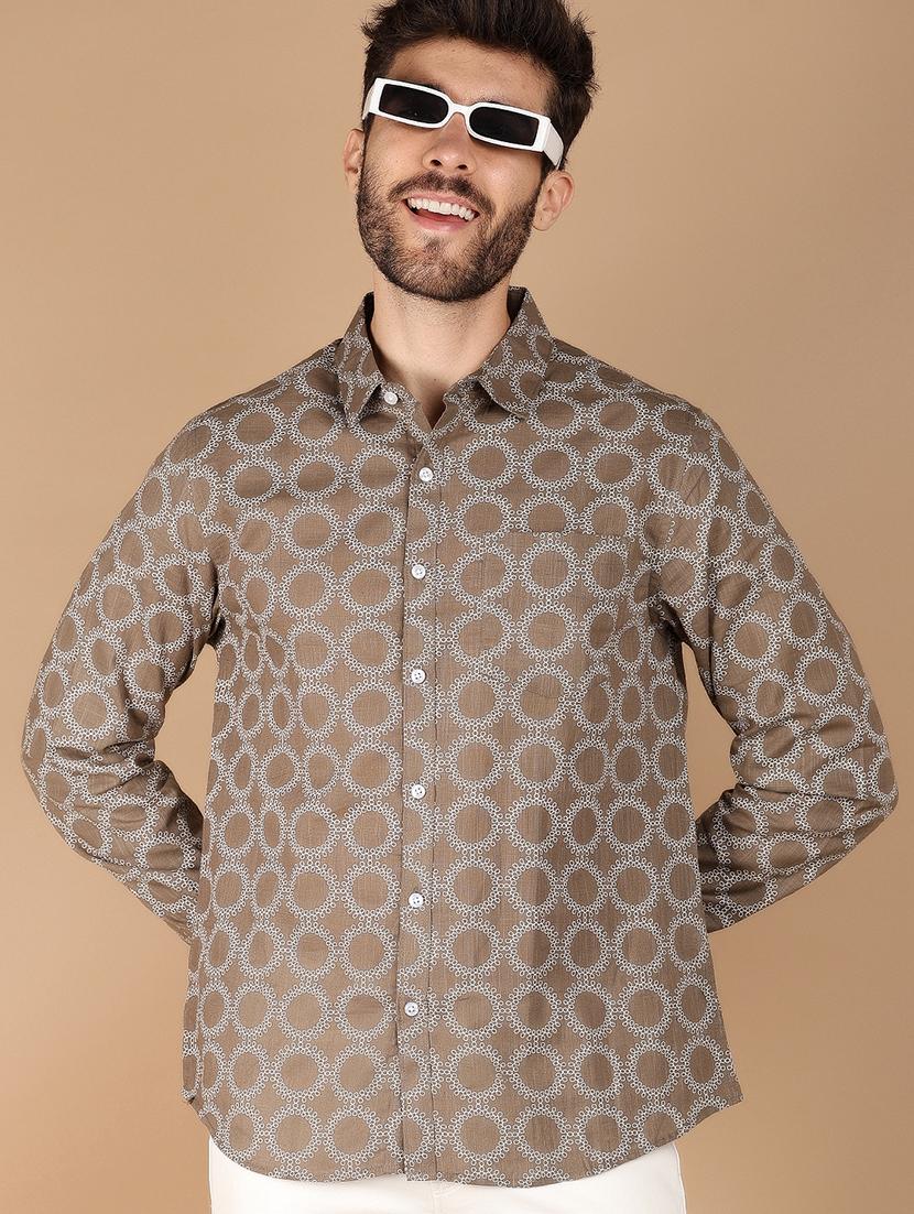 khaki printed casual shirt - 21178479 - Standard Image - 3