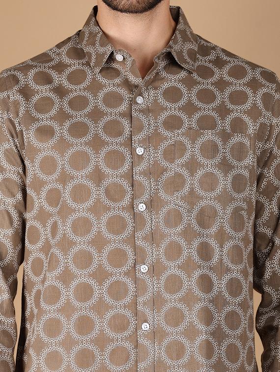 khaki printed casual shirt - 21178479 - Standard Image - 5