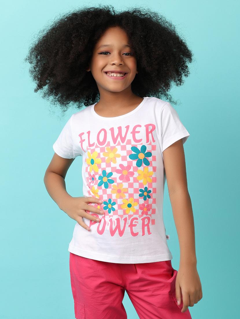 girls white cotton regular tee - 21178504 - Zoom Image - 0