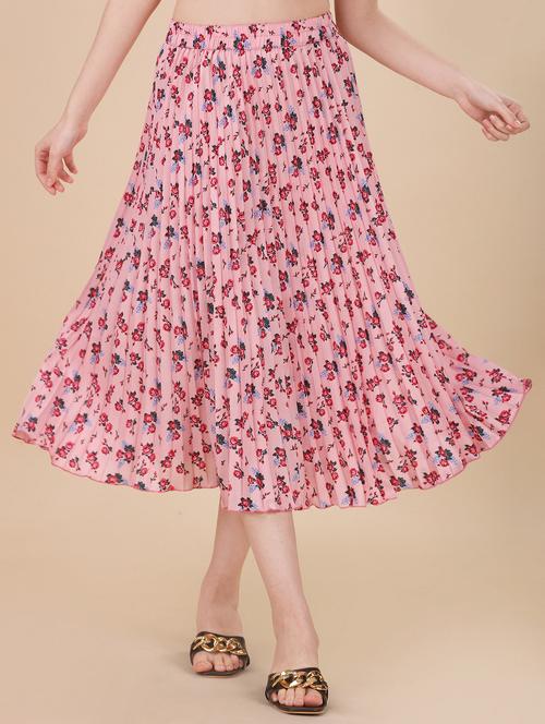 pink polyester a-line skirt - 21178991 - Standard Image - 0