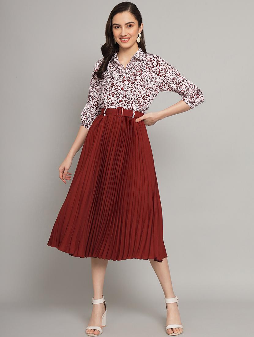 maroon polyester fit & flare dress - 21178994 -  Zoom Image - 0