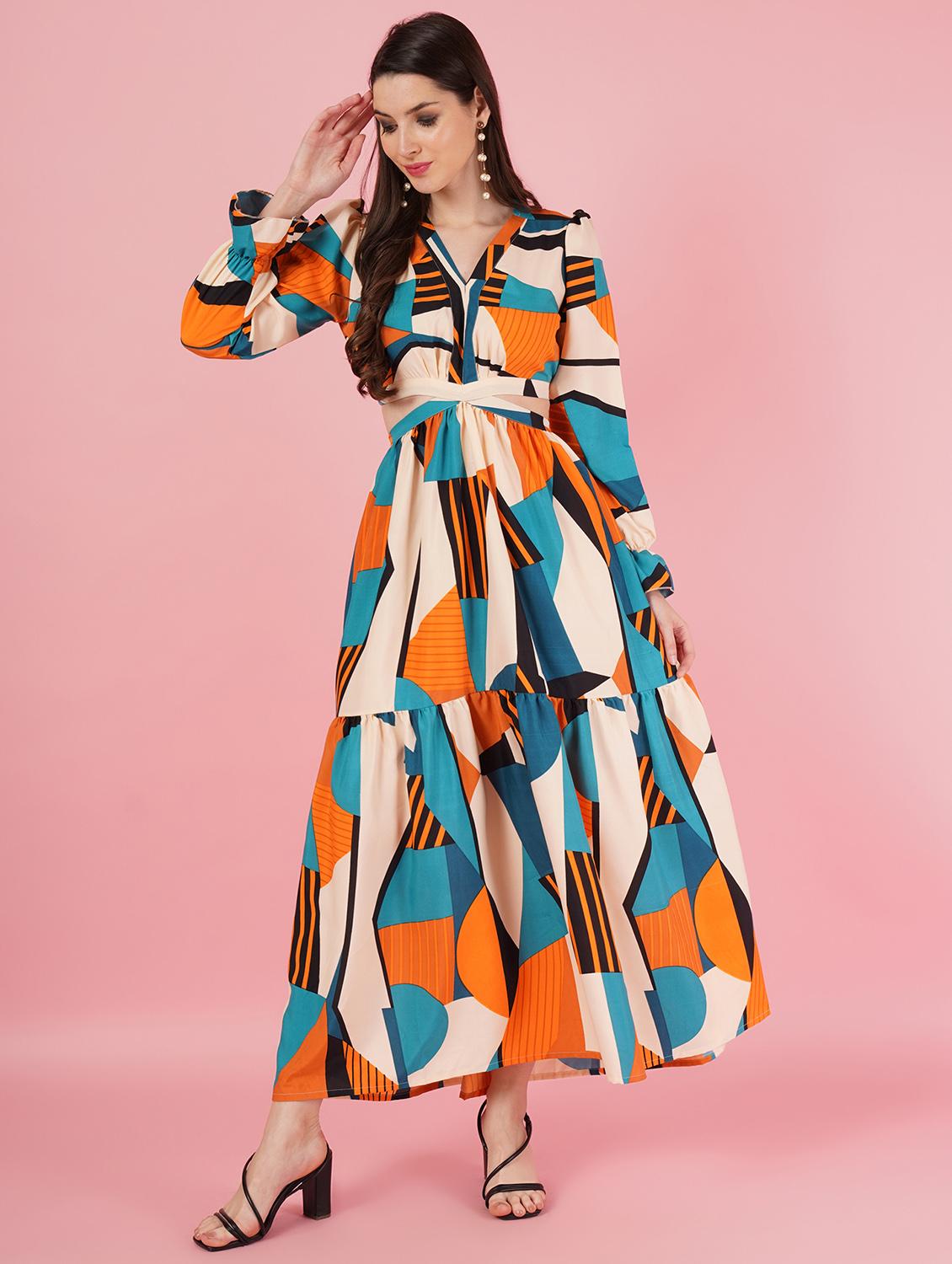 off white polyester fit & flare dress - 21179001 -  Zoom Image - 0