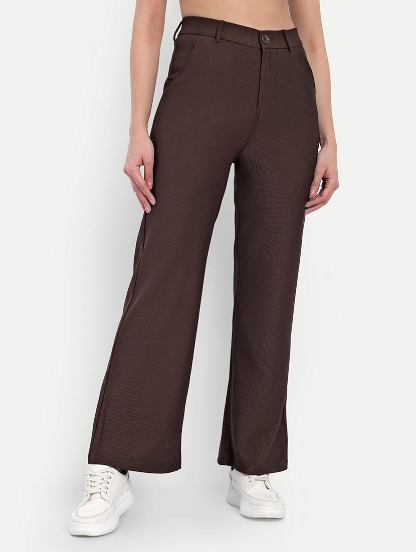 brown cotton wide leg trouser