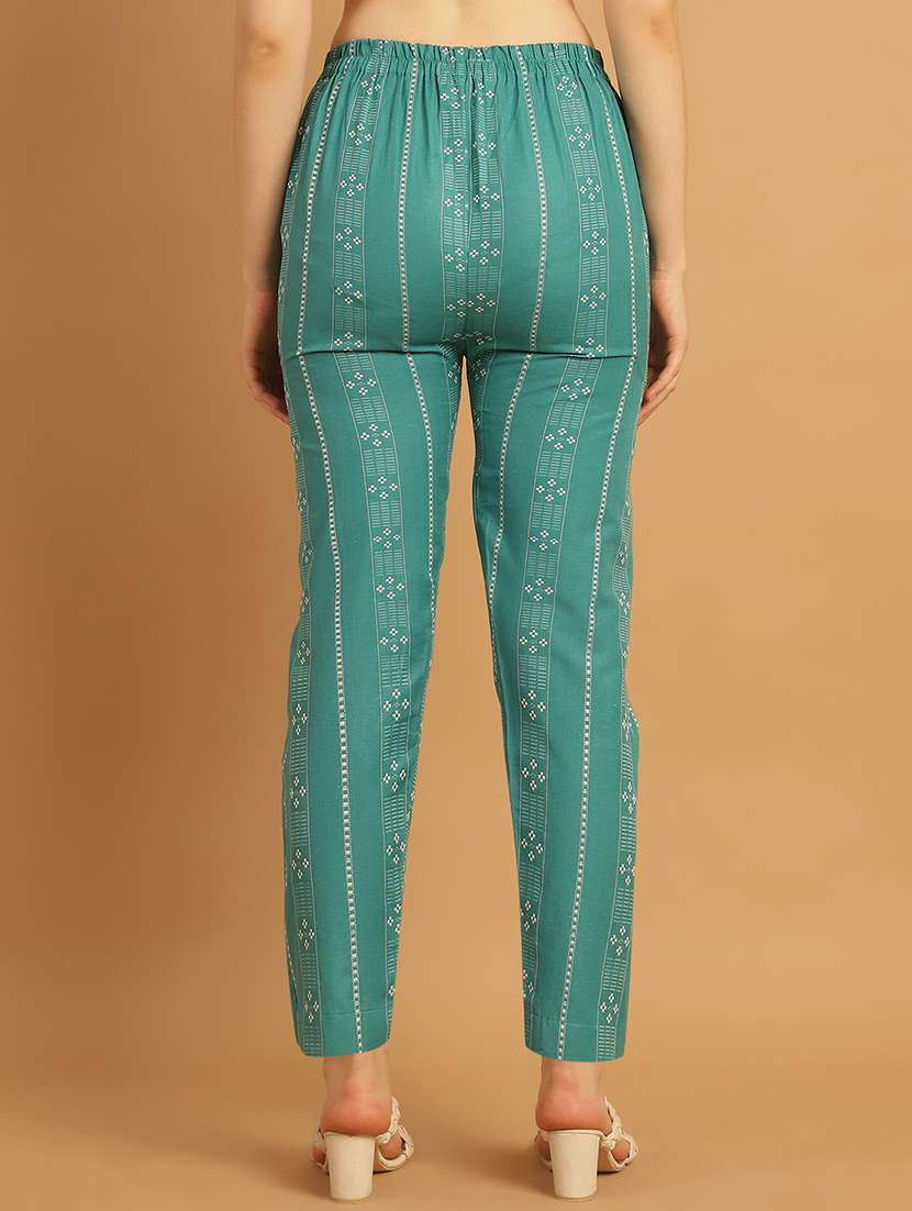 sea green printed cotton straight pant - 21180238 -  Standard Image - 3