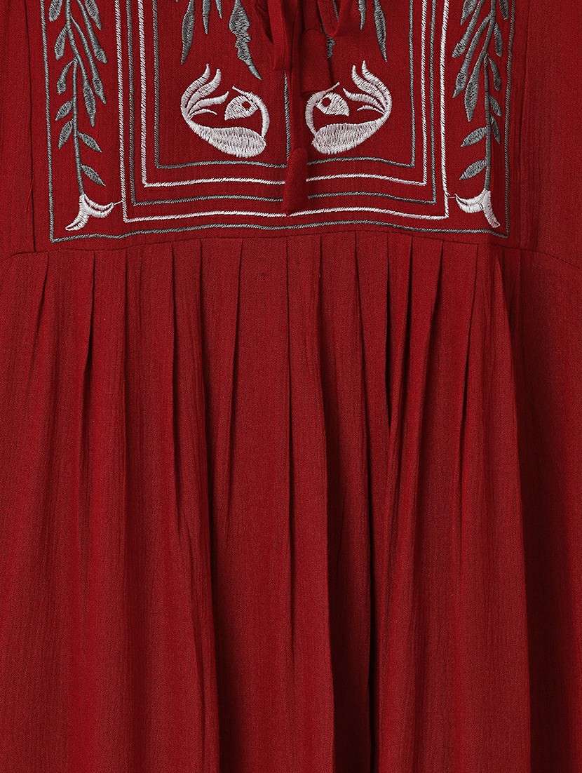 girls maroon embroidered a-line dress - 21180788 -  Standard Image - 3
