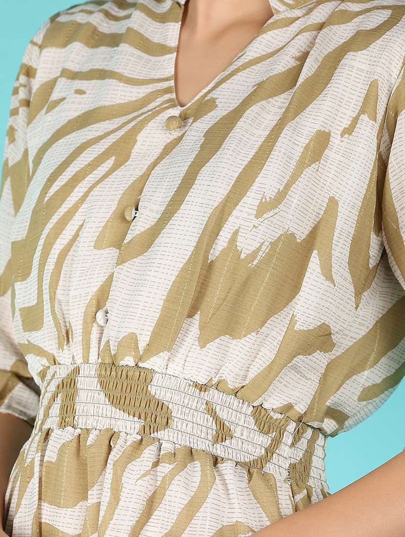 women printed mandrain neck a-line dress - 21180795 -  Standard Image - 5