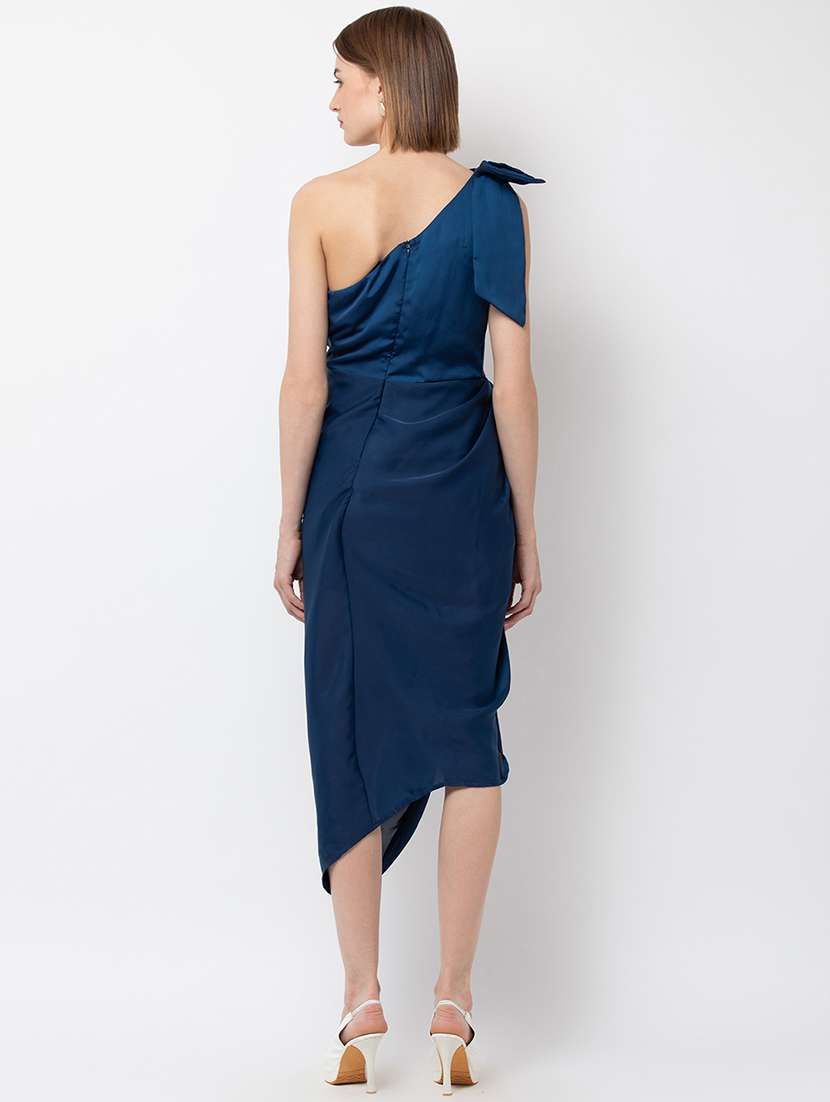 women solid single shoulder asymmetric dress - 21180883 -  Standard Image - 3