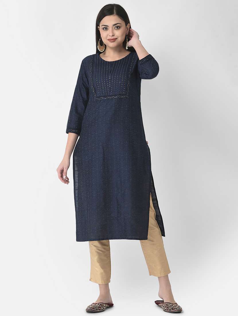 women three quarter sleeve straight kurta