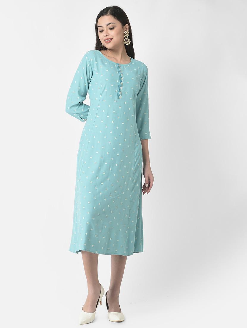 women light blue round neck a-line dress