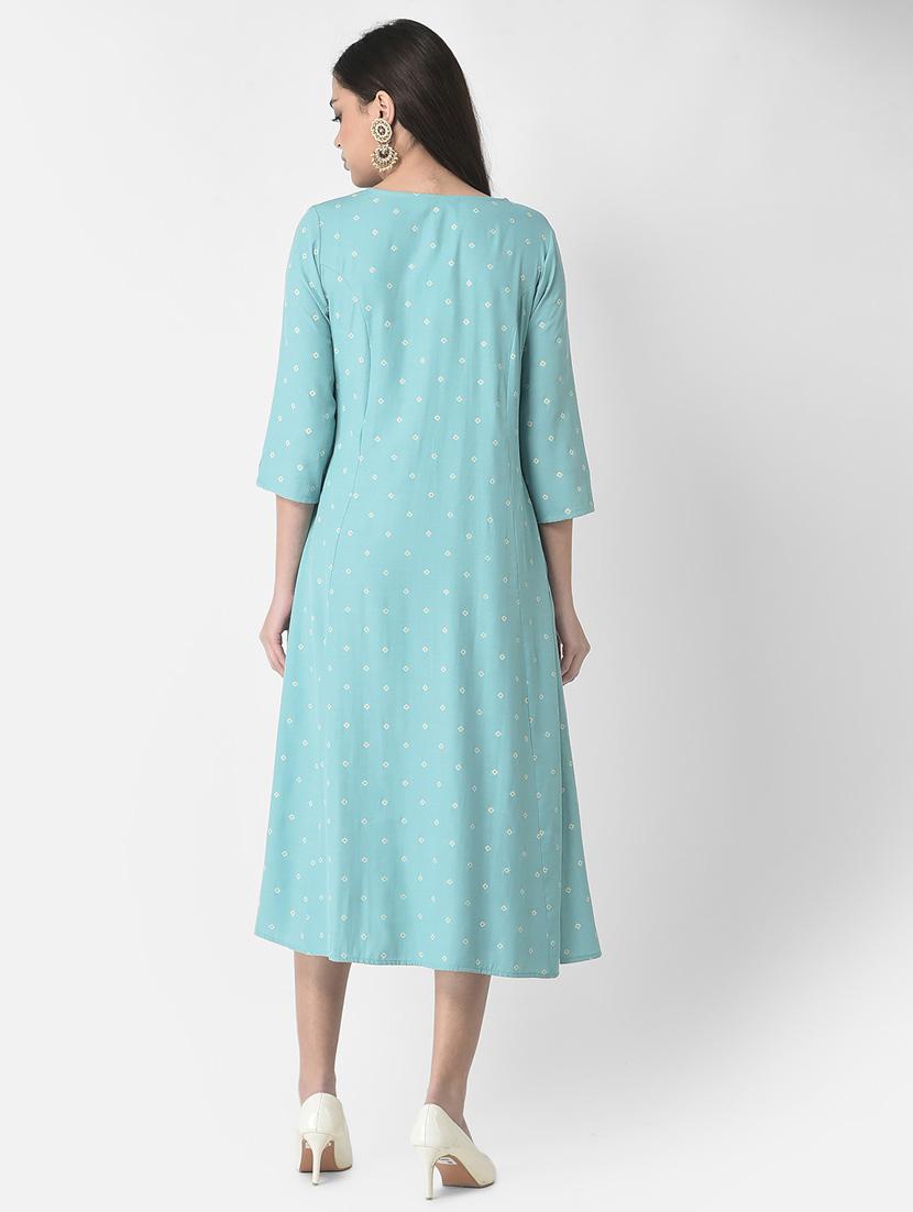 women light blue round neck a-line dress - 21181060 - Standard Image - 3