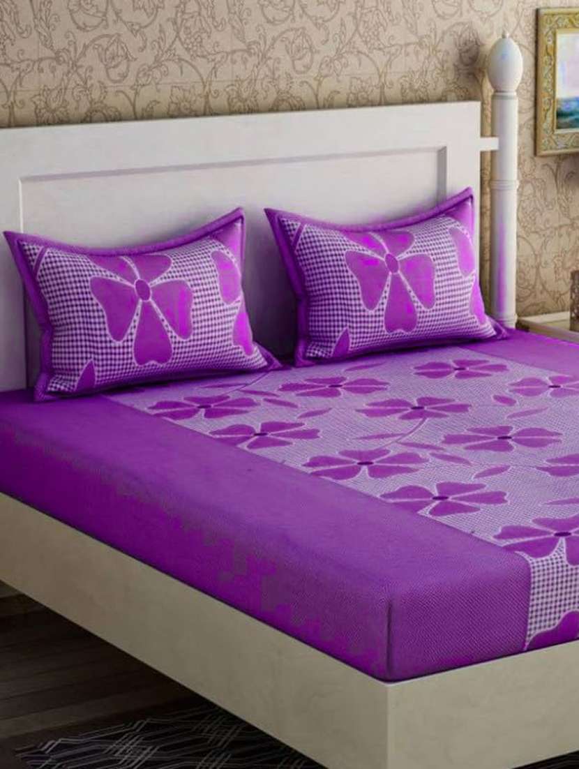 modefe polycotton printed double bedsheet with 2 pillow covers