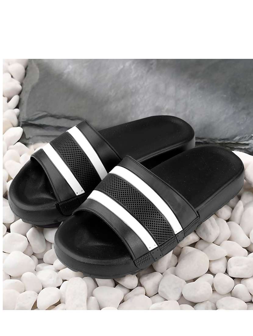 black synthetic slip on flip flops - 21181386 -  Standard Image - 5