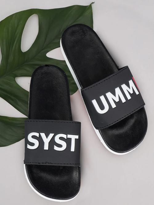 black synthetic slip on flip flops - 21181395 - Standard Image - 0