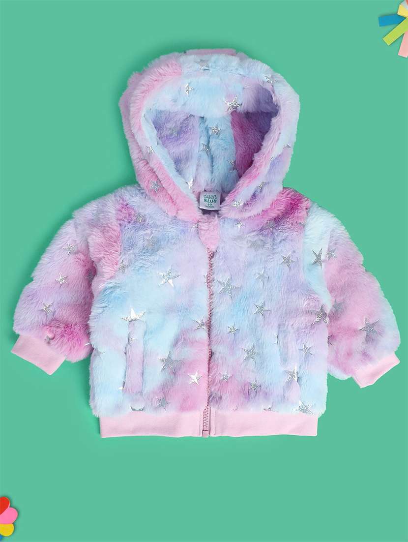 multi color hoodede neck long sleeves jacket - 21182815 -  Zoom Image - 0