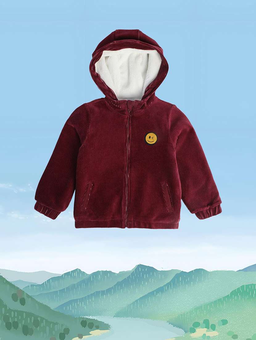 maroon cotton blend regular jackets & coat