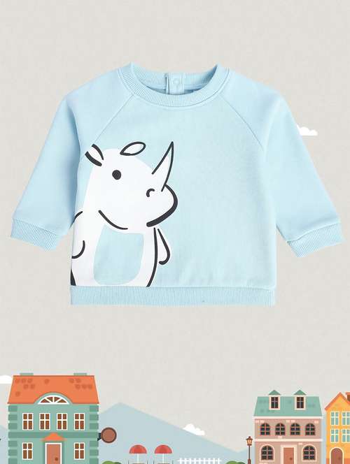light blue cotton blend front print sweatshirt - 21183493 - Standard Image - 0