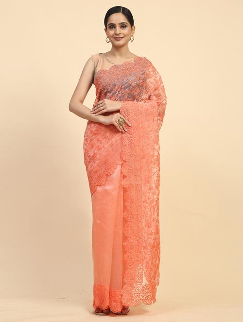 women orange embroidered saree with blouse - 21183914 - Standard Image - 0