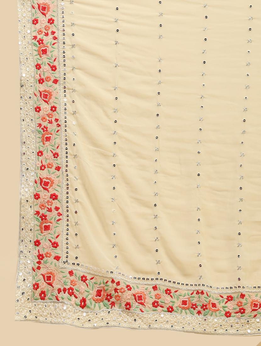 women cream sequin embroidered lace work saree with blouse - 21184100 - Standard Image - 3