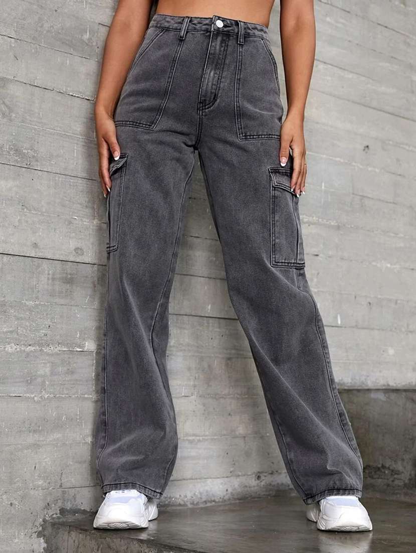 women solid plain high rise jean