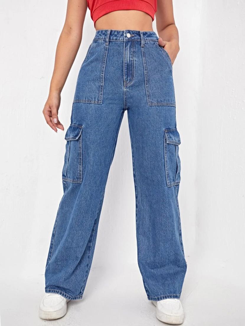 women high rise blue solid jean - 21184806 - Zoom Image - 0
