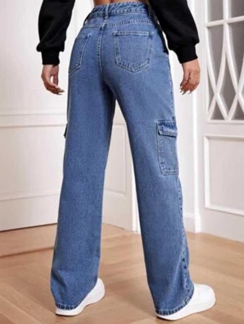 women high rise blue solid jean - 21184806 - Standard Image - 3