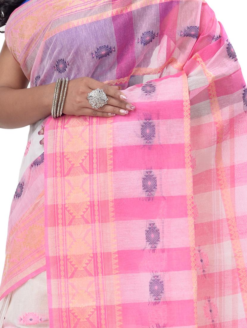 pink tant saree - 21185148 - Standard Image - 3