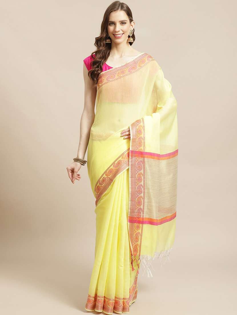 women solid with bordered saree with blouse - 21185226 -  Zoom Image - 0