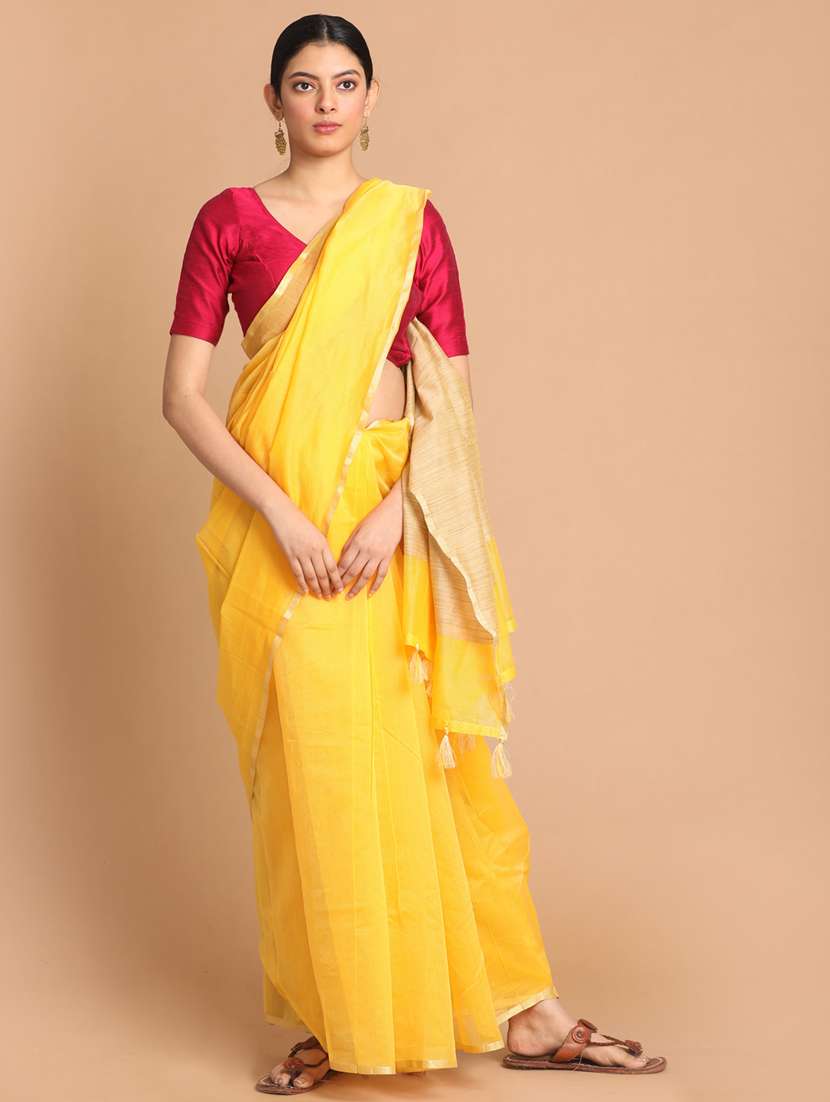 women solid plain saree with blouse - 21185233 - Zoom Image - 0