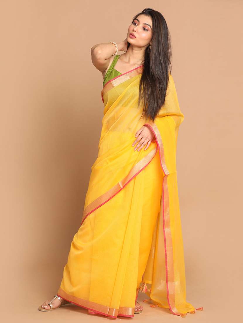 women solid plain saree with blouse - 21185246 - Zoom Image - 0