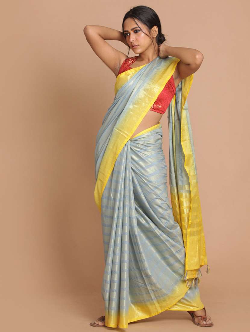 women grey striped saree with blouse - 21185518 - Zoom Image - 0