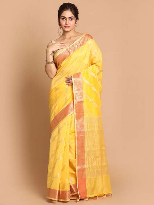 yellow liva banarasi saree with blouse - 21185533 - Standard Image - 0