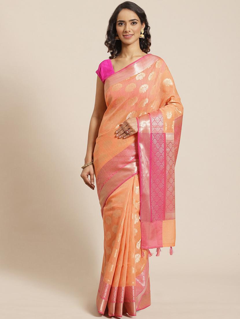 peach liva banarasi saree with blouse - 21185691 - Zoom Image - 0