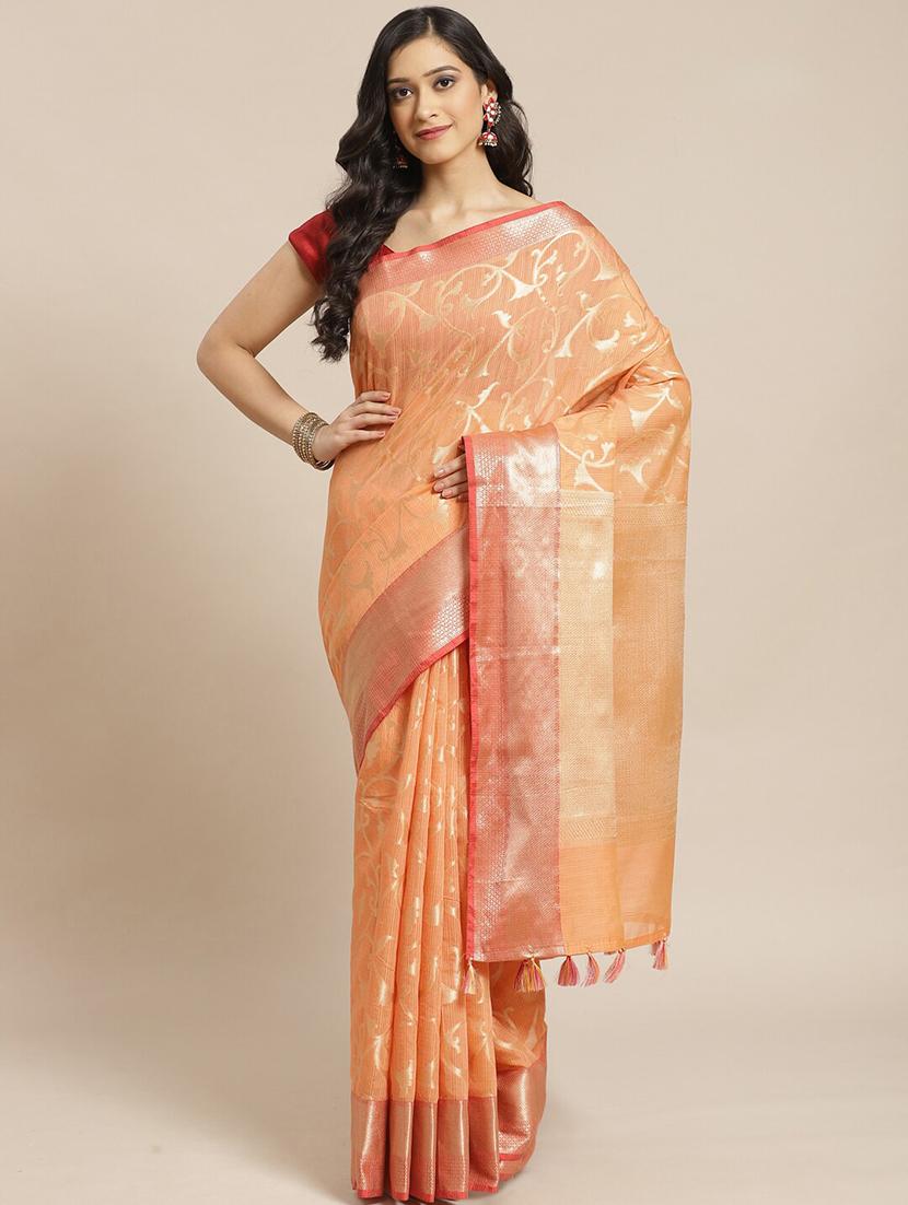 peach liva banarasi saree with blouse - 21185692 - Zoom Image - 0