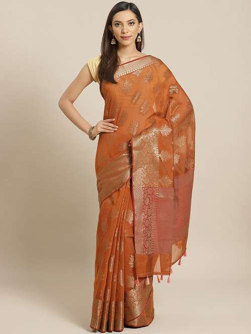 rust liva banarasi saree with blouse - 21185709 - Standard Image - 0
