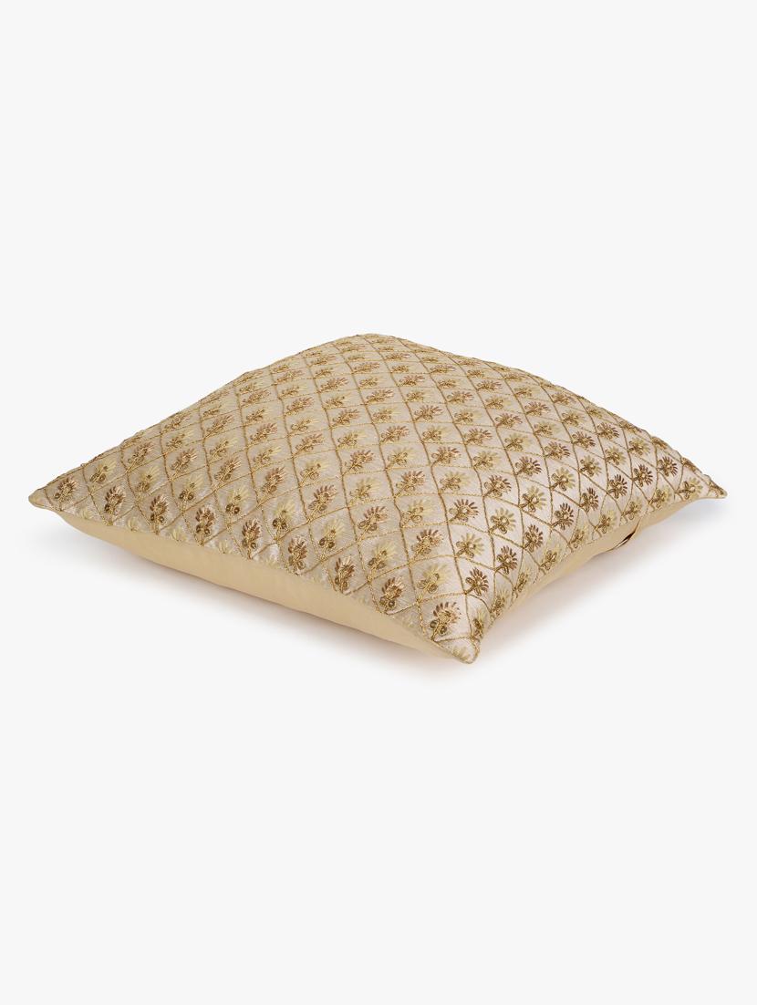 mezposh beige & gold embroidered faux silk cushion covers (16"x16") set of 2 - 21186017 - Standard Image - 3